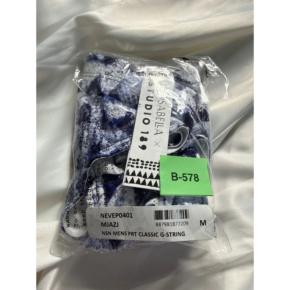 CosaBella‎ Men's Printed Lace G-String Thong Blue White Sheer Designer Underwear